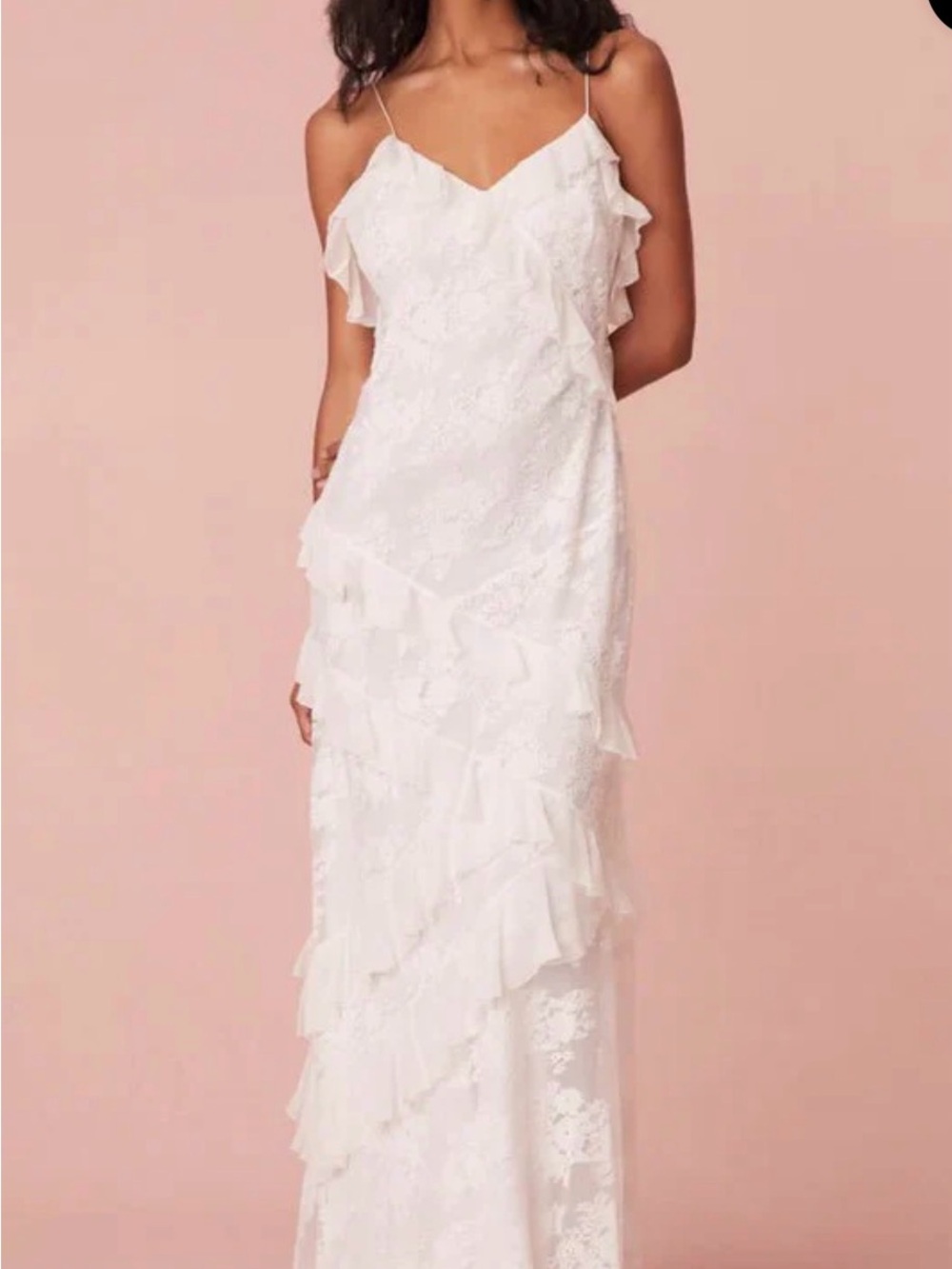 LoveShackFancy Rialto dress in ivory White Lace Ruffle Slip Maxi